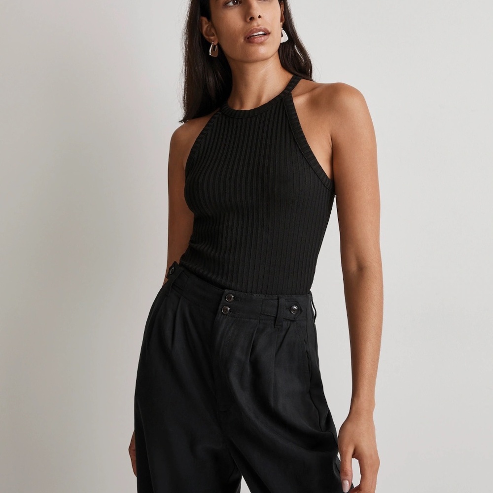 Madewell Ribbed Cutaway Crew Neck Tank-True Black-Sz S
